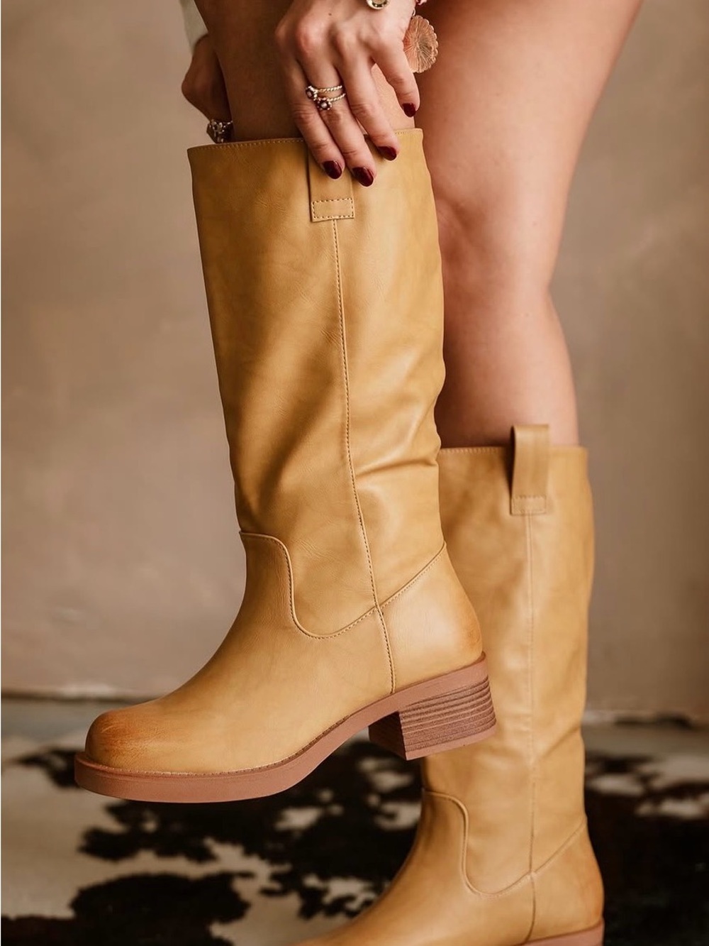 NIB Brand New In Box Boho Blaze Vegan Leather Pull On Riding Boots - Picture 3 of 5